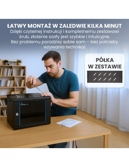 Extralink Lite 6U 530X400 Wall-Mounted Rackmount Cabinet Black Stojak Wolnostojący/Ścienny/Podłogowy Czarny