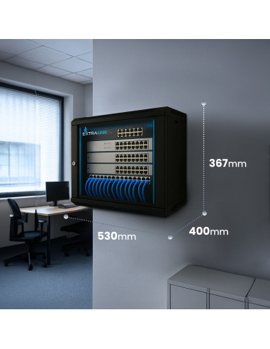 Extralink Lite 6U 530X400 Wall-Mounted Rackmount Cabinet Black Stojak Wolnostojący/Ścienny/Podłogowy Czarny