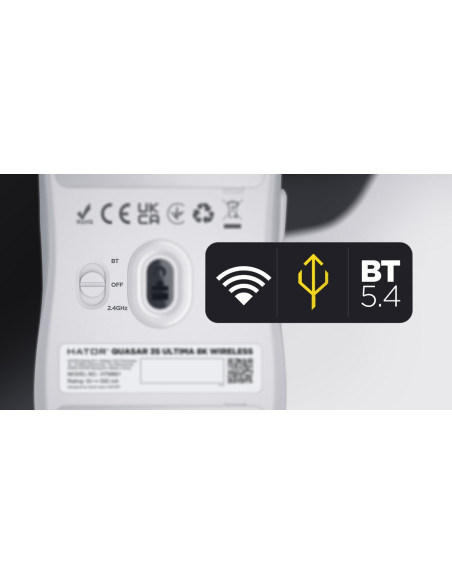 Hator Quasar 3S Ultima 8K Wireless Myszka Gaming Po Prawej Stronie Rf Wireless + Bluetooth + Usb Type-C Optyczny 30000 Dpi