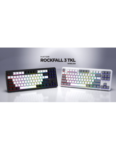 Hator Rockfall 3 Tkl Wireless Klawiatura Uniwersalne Usb + Rf Wireless + Bluetooth Qwerty Angielski Biały