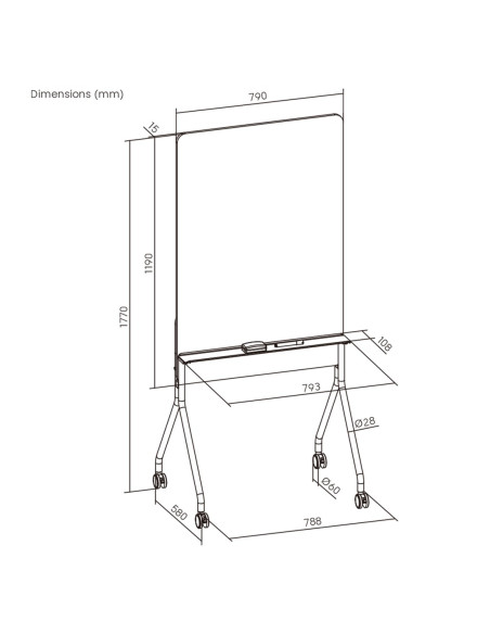 Mobilna Tablica Suchościeralna Ergo Office, Orientacja Pionowa, Biała, Jednostronna, Z Półką, Wymiary Tablicy 1190X790Mm, Er-305