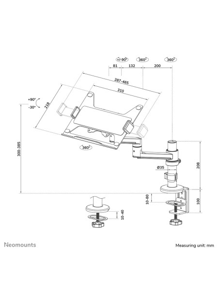 Neomounts Ds20-425Bl1 Stojak Na Laptop Ramię Notebooka Czarny 43,9 Cm (17.3")
