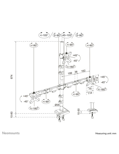 Neomounts Ds60-600Bl2-1 Uchwyt / Stojak Do Monitorów 81,3 Cm (32") Biurko Czarny