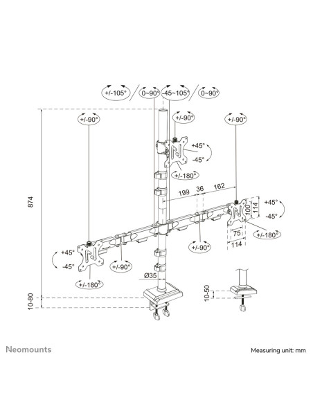 Neomounts Ds60-600Bl2-1 Uchwyt / Stojak Do Monitorów 81,3 Cm (32") Biurko Czarny