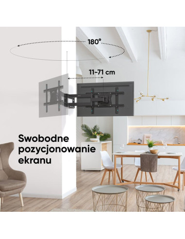 Onkron M7L-B Uchwyt Ścienny Obrotowo-Pochylny Do Ekranu 40"-75" Maks 68 Kg Czarny