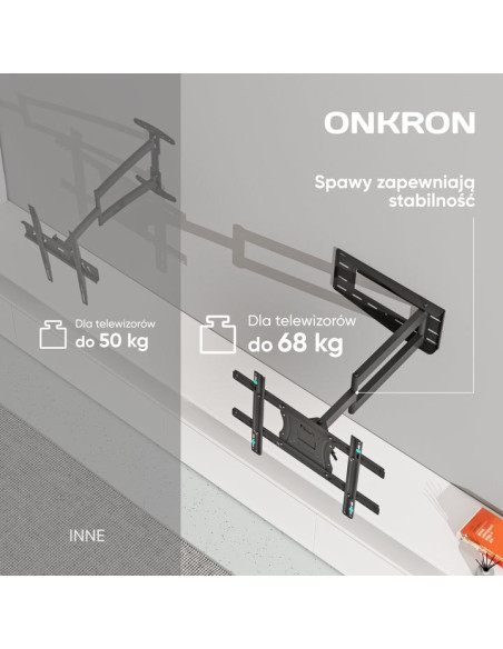 Onkron M7L-B Uchwyt Ścienny Obrotowo-Pochylny Do Ekranu 40"-75" Maks 68 Kg Czarny
