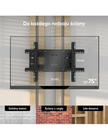 Onkron M7L-B Uchwyt Ścienny Obrotowo-Pochylny Do Ekranu 40"-75" Maks 68 Kg Czarny
