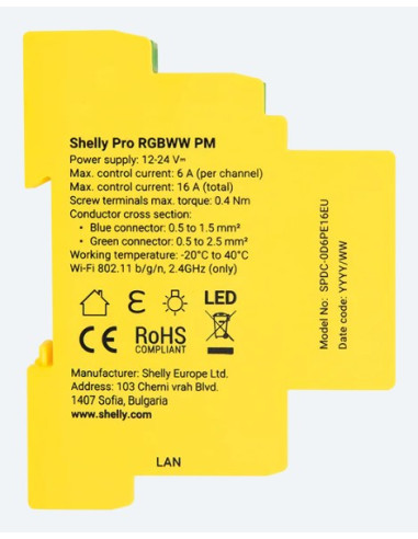 Shelly Pro Rgbww Pm Bezprzewodowy Żółty