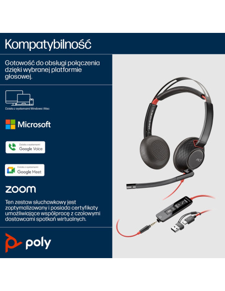 Poly Blackwire 5220 Stereo Usb-C Headset +3.5Mm Plug +Usb-C/A Adapter