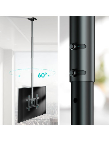 Onkron N2L-B Uchwyt Sufitowy Obrotowo-Pochylny Do Ekranu 32"-80" Maks 68 Kg Czarny