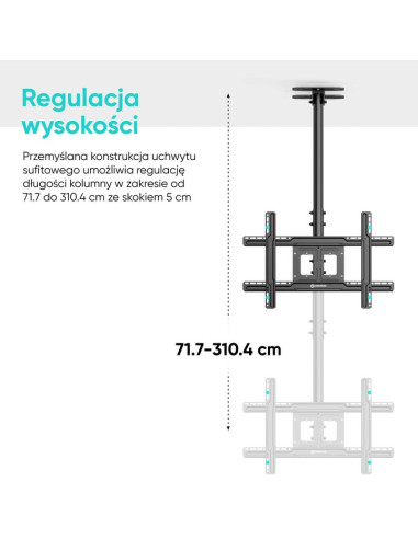 Onkron N2L-B Uchwyt Sufitowy Obrotowo-Pochylny Do Ekranu 32"-80" Maks 68 Kg Czarny