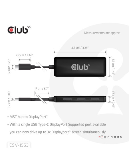 Club3D Csv-1553 Huby I Koncentratory Usb Type-C Czarny