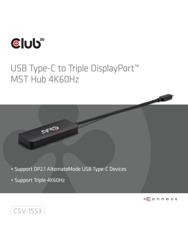 Club3D Csv-1553 Huby I Koncentratory Usb Type-C Czarny