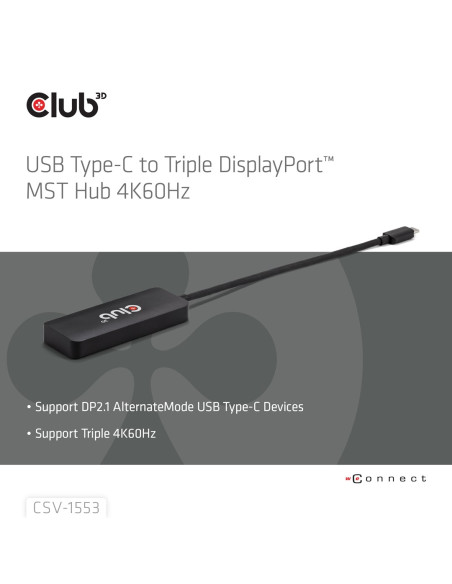 Club3D Csv-1553 Huby I Koncentratory Usb Type-C Czarny