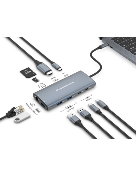 Conceptronic Donn06G Przewodowa Usb 3.2 Gen 1 (3.1 Gen 1) Type-C Szary