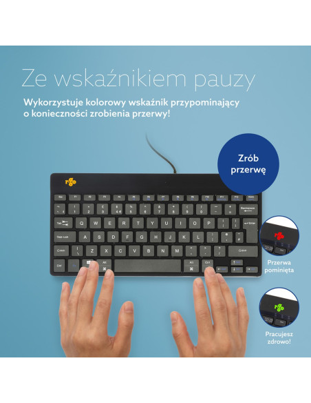 R-Go Tools Ergonomiczna R-Go Compact Break Klawiatura, Z Oprogramowaniem Do Robienia Przerw, Qwerty (Uk), Przewodowa, Czarna