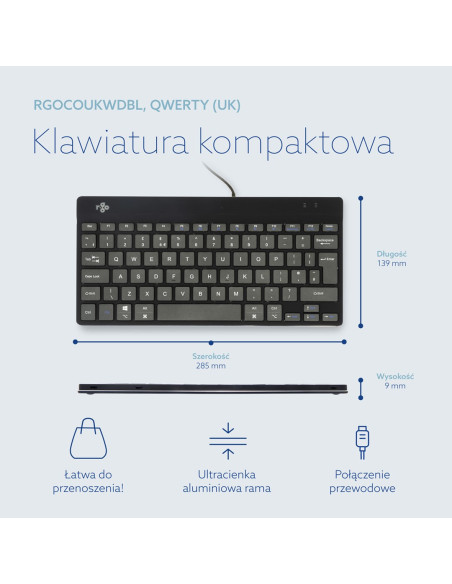 R-Go Tools Ergonomiczna R-Go Compact Break Klawiatura, Z Oprogramowaniem Do Robienia Przerw, Qwerty (Uk), Przewodowa, Czarna