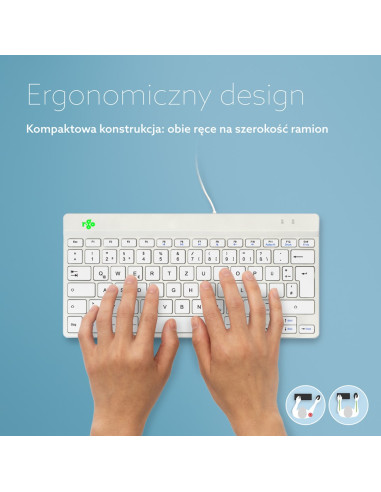 R-Go Tools Ergonomiczna R-Go Compact Break Klawiatura, Z Oprogramowaniem Do Robienia Przerw, Qwertz (De), Przewodowa, Biała