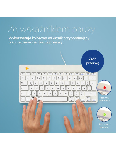 R-Go Tools Ergonomiczna R-Go Compact Break Klawiatura, Z Oprogramowaniem Do Robienia Przerw, Qwertz (De), Przewodowa, Biała