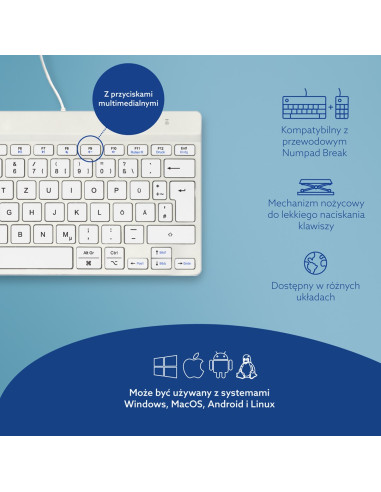 R-Go Tools Ergonomiczna R-Go Compact Break Klawiatura, Z Oprogramowaniem Do Robienia Przerw, Qwertz (De), Przewodowa, Biała