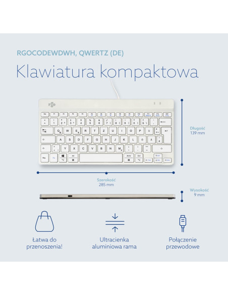 R-Go Tools Ergonomiczna R-Go Compact Break Klawiatura, Z Oprogramowaniem Do Robienia Przerw, Qwertz (De), Przewodowa, Biała