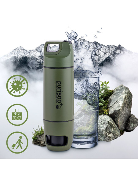 Extralink Purisoo+ Butelka Z Systemem Filtrujacym Z Pompka 400Ml Filtr Uf + Acf Butelka Filtrująca Wodę 0,4 L Zielony, Oliwkowy