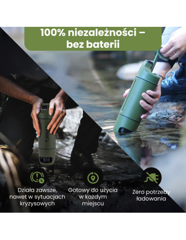 Extralink Purisoo+ Butelka Z Systemem Filtrujacym Z Pompka 400Ml Filtr Uf + Acf Butelka Filtrująca Wodę 0,4 L Zielony, Oliwkowy