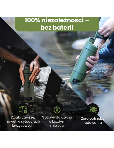 Extralink Purisoo+ Butelka Z Systemem Filtrujacym Z Pompka 400Ml Filtr Uf + Acf Butelka Filtrująca Wodę 0,4 L Zielony, Oliwkowy