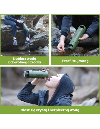 Extralink Purisoo+ Butelka Z Systemem Filtrujacym Z Pompka 400Ml Filtr Uf + Acf Butelka Filtrująca Wodę 0,4 L Zielony, Oliwkowy