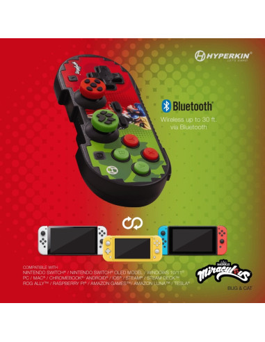 Hyperkin Pixel Art Zielony, Czerwony Bluetooth Gamepad Nintendo Switch, Nintendo Switch Lite, Nintendo Switch Oled