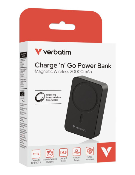 Verbatim Charge 'N' Go Essentials 20000 Mah Bezprzewodowe Ładowanie Czarny