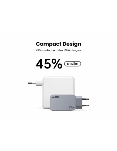 Ugreen Nexode Pro Eu 3-Port Gan Pd Fast Charger With Usb-C Cable Uniwersalne Czarny, Szary Prąd Przemienny Szybkie Ładowanie Wew