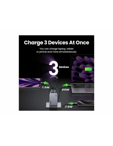 Ugreen Nexode Pro Eu 3-Port Gan Pd Fast Charger With Usb-C Cable Uniwersalne Czarny, Szary Prąd Przemienny Szybkie Ładowanie Wew
