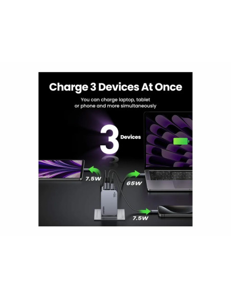 Ugreen Nexode Pro Eu 3-Port Gan Pd Fast Charger With Usb-C Cable Uniwersalne Czarny, Szary Prąd Przemienny Szybkie Ładowanie Wew