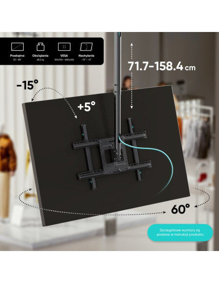 Onkron N1L-B Uchwyt Sufitowy Obrotowo-Pochylny Do Ekranu 32"-80" Maks 68 Kg Czarny