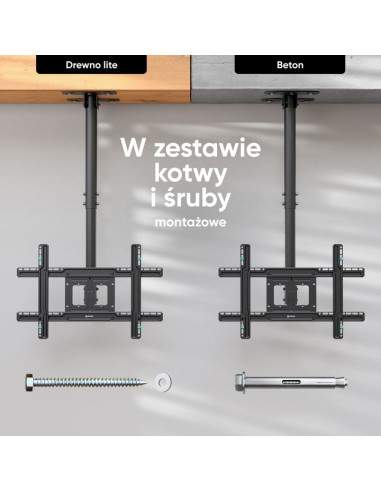 Onkron N1L-B Uchwyt Sufitowy Obrotowo-Pochylny Do Ekranu 32"-80" Maks 68 Kg Czarny