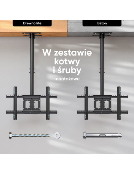 Onkron N1L-B Uchwyt Sufitowy Obrotowo-Pochylny Do Ekranu 32"-80" Maks 68 Kg Czarny