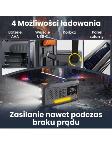 Extralink Radio Awaryjne Bluetooth Solarne Z Korbka Dynamo Powerbank 4000Mah Z Latarka Sos Bt-4000 Przenośny Analogowe I Cyfrowe