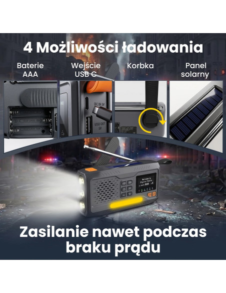 Extralink Radio Awaryjne Bluetooth Solarne Z Korbka Dynamo Powerbank 4000Mah Z Latarka Sos Bt-4000 Przenośny Analogowe I Cyfrowe