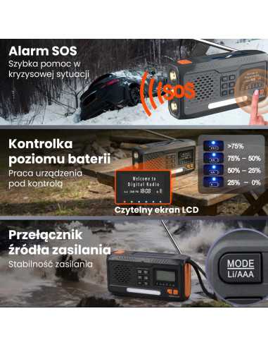 Extralink Radio Awaryjne Bluetooth Solarne Z Korbka Dynamo Powerbank 4000Mah Z Latarka Sos Bt-4000 Przenośny Analogowe I Cyfrowe