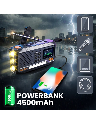 Extralink Radio Awaryjne Bluetooth Solarne Z Korbka Dynamo Powerbank 4000Mah Z Latarka Sos Bt-4000 Przenośny Analogowe I Cyfrowe