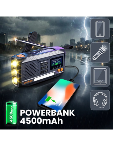 Extralink Radio Awaryjne Bluetooth Solarne Z Korbka Dynamo Powerbank 4000Mah Z Latarka Sos Bt-4000 Przenośny Analogowe I Cyfrowe