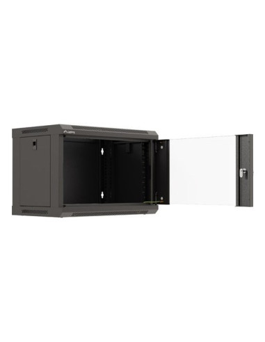 Lanberg Szafa Instalacyjna Rack Wisząca 19" 6U 540X350 Czarna Drzwi Przeszklone (Flat Pack)