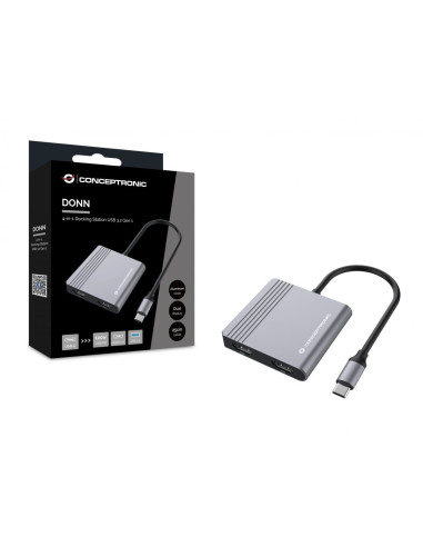 Conceptronic Donn13G Stacja Dokująca Przewodowa Usb 3.2 Gen 1 (3.1 Gen 1) Type-C Szary