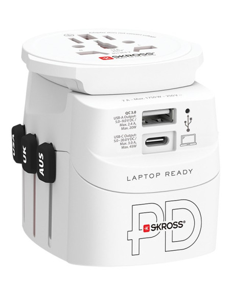 Adapter Podróżny Skross Pro Light Usb Ac45Pd World Z Usb-C Biały