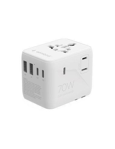 Gembird Tpa-2A3C70-01-W Uniwersalny Adapter Podróżny 70 W, Biały