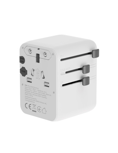 Gembird Tpa-2A3C70-01-W Uniwersalny Adapter Podróżny 70 W, Biały
