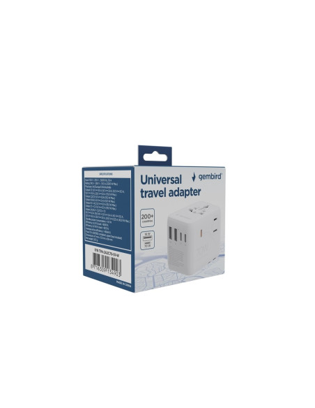 Gembird Tpa-2A3C70-01-W Uniwersalny Adapter Podróżny 70 W, Biały