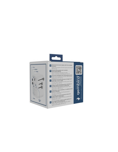 Gembird Tpa-2A3C70-01-W Uniwersalny Adapter Podróżny 70 W, Biały