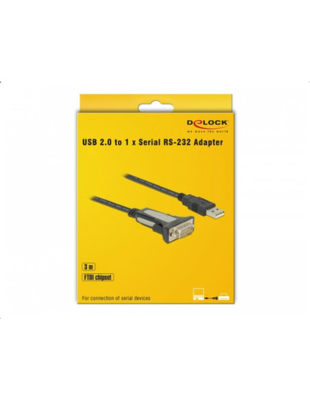 Delock 65962 Kabel Równoległy Czarny 3 M Usb Typu-A Db-9